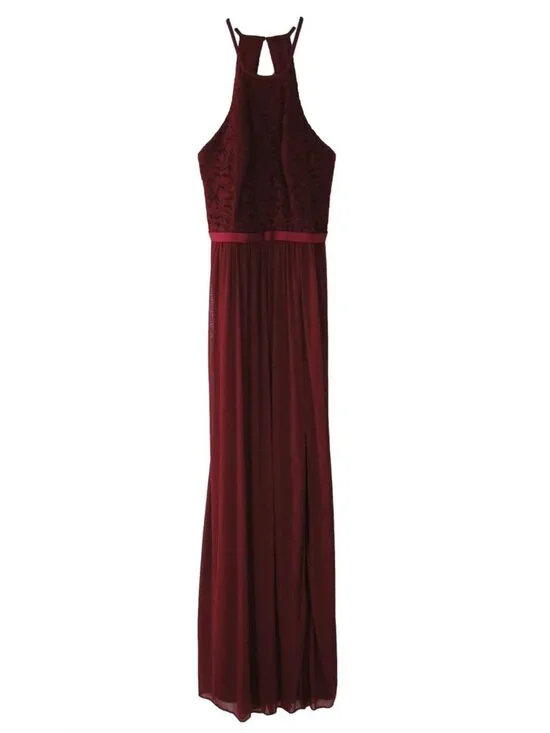 David's Bridal New Wine Lace Bodice Mesh Long Gown Size 28 Maxi Dress Bridesmaid - Picture 7 of 8
